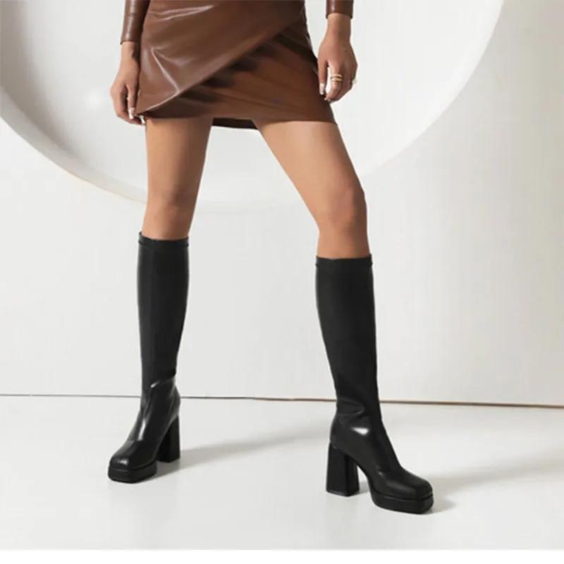 Novas Botas de Cavaleiro de Salto Alto Grosso com Plataforma Grande da Moda Outono/Inverno para Mulheres