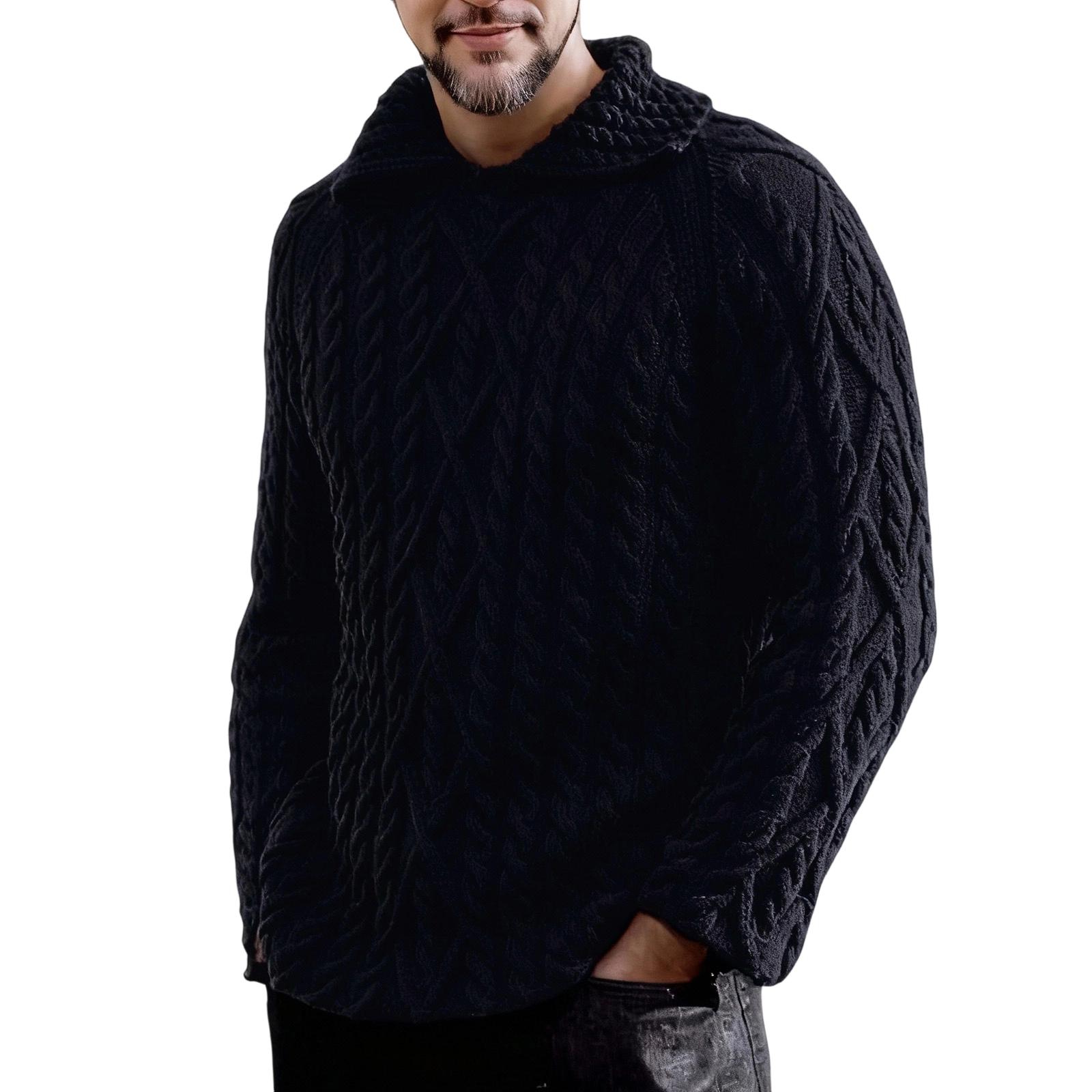 

Men s Fashion Knitting Pullover Long Sleeves Loose Flip Collar Sweater M чёрный