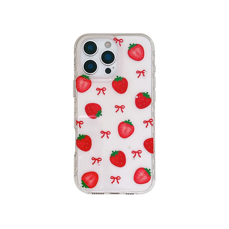 

Cute Bowknot Strawberry Glitter IMD TPU Transparent Back Cover For iPhone 13 14 15 16 17 Pro Max Case iPhone17 Pro Max