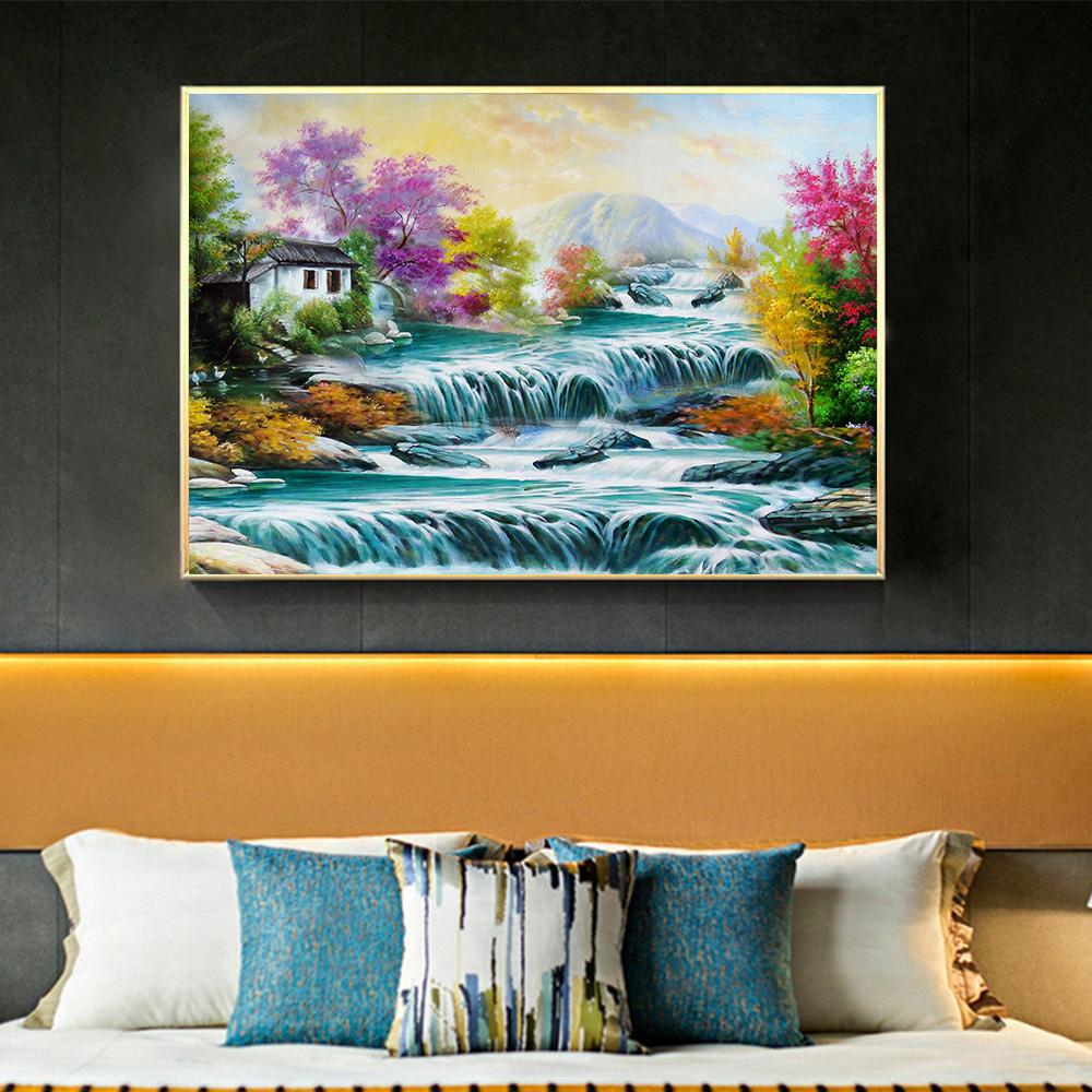 Abstract Landscape WaterFall Canvas Painting Modern Wall Art Print Decorative Picture Modern Living Room Decor