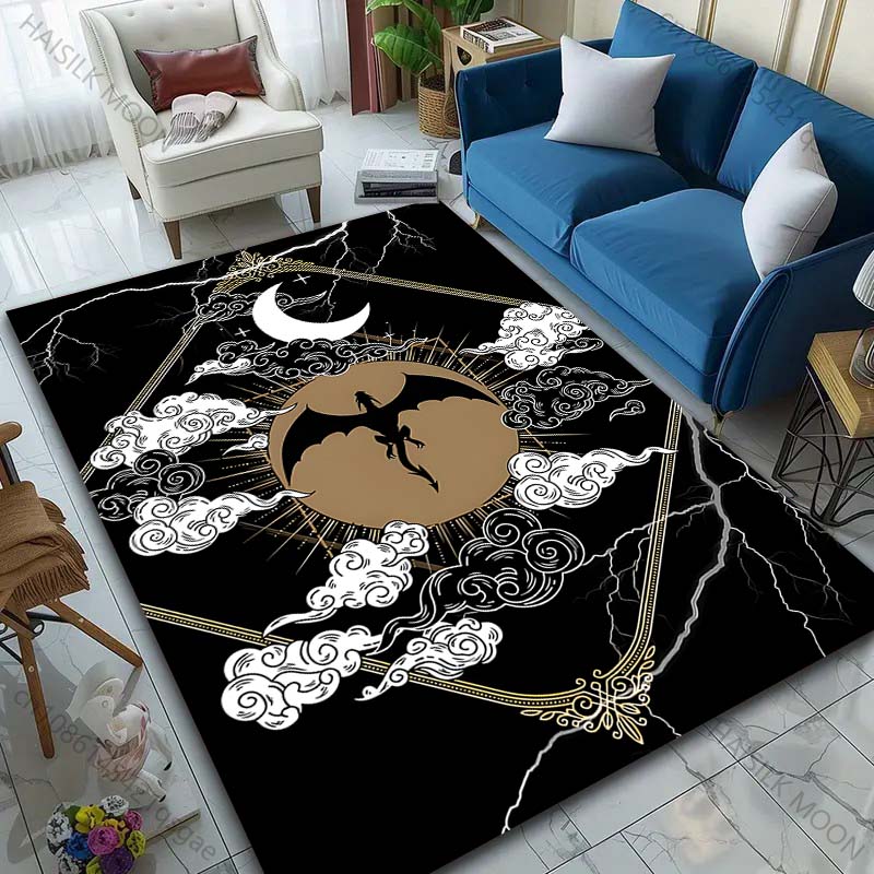 1PC Dragon Under Moon In Clouds Pattern Rug Carpets for Bedroom Living Room Sofa Mat Creative Door Mat Cloakroom Home Decor
