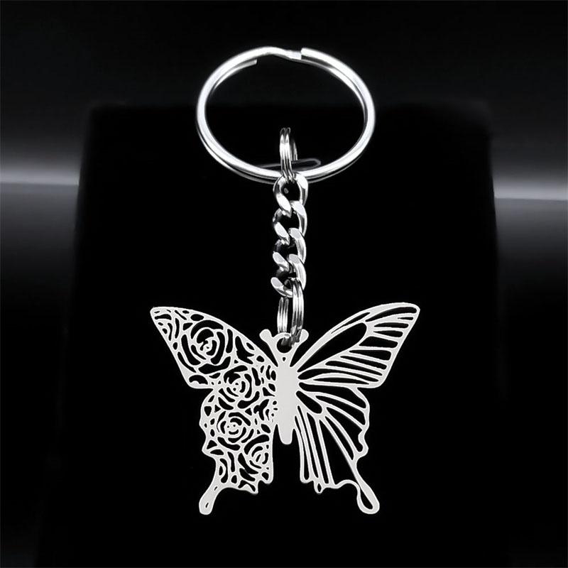 Aesthetic Butterfly Rose Flower Pendant Necklace Stainless Steel Gold Color Hollow Flying Wing Chain Jewelry Colgantes N6121S01