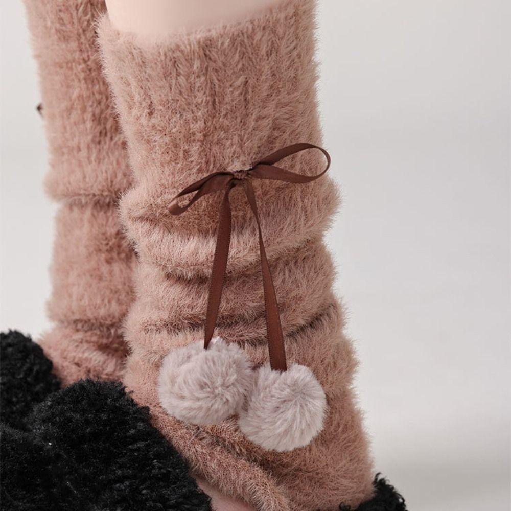 Thicken Balletcore Plush Stockings Y2k Knitted Leg Covers Trendy Mink Fur Leg Warmer  Women