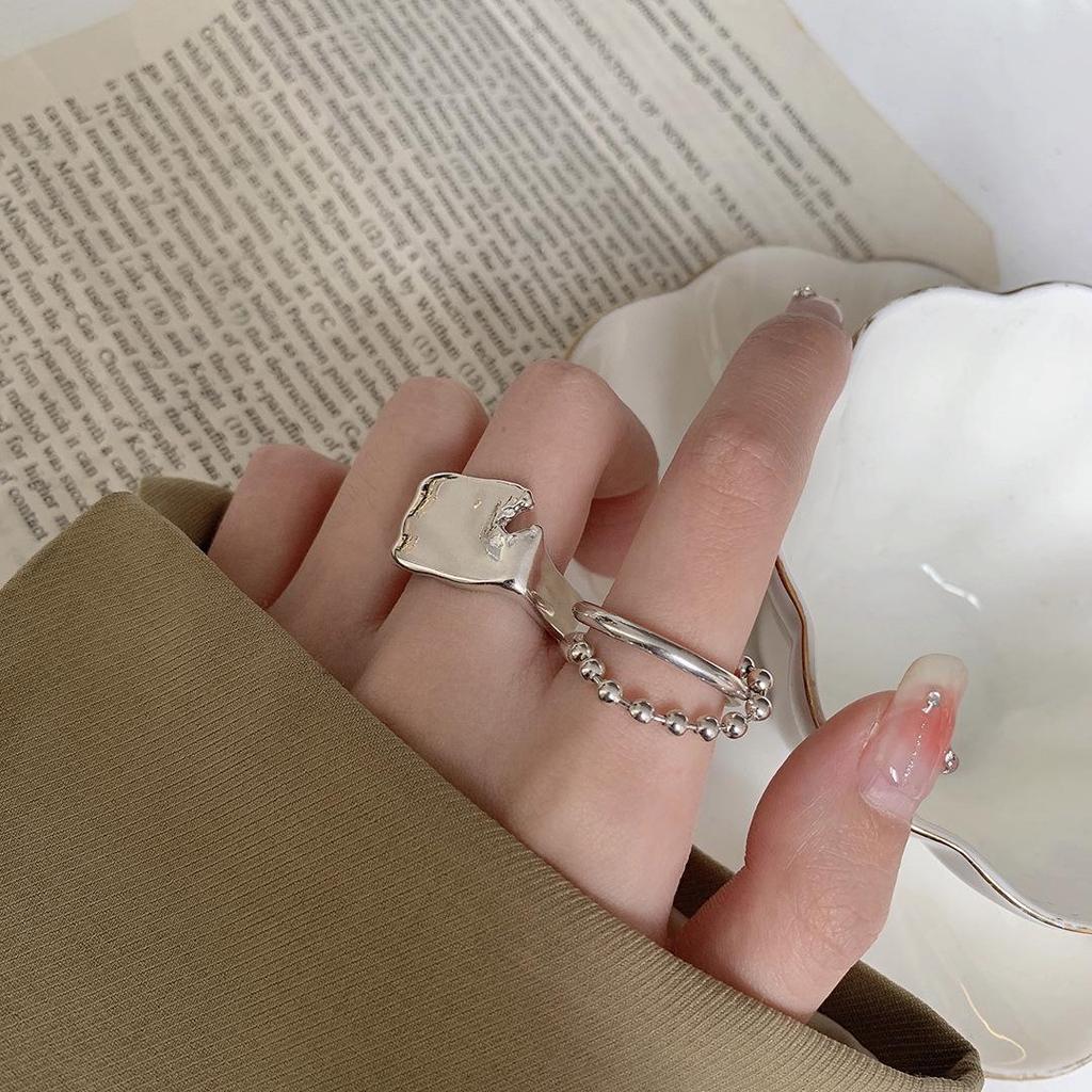 Korean Retro Beaded Chain Ring - Women's Trendy Hip Hop Niche Design for Index Finger