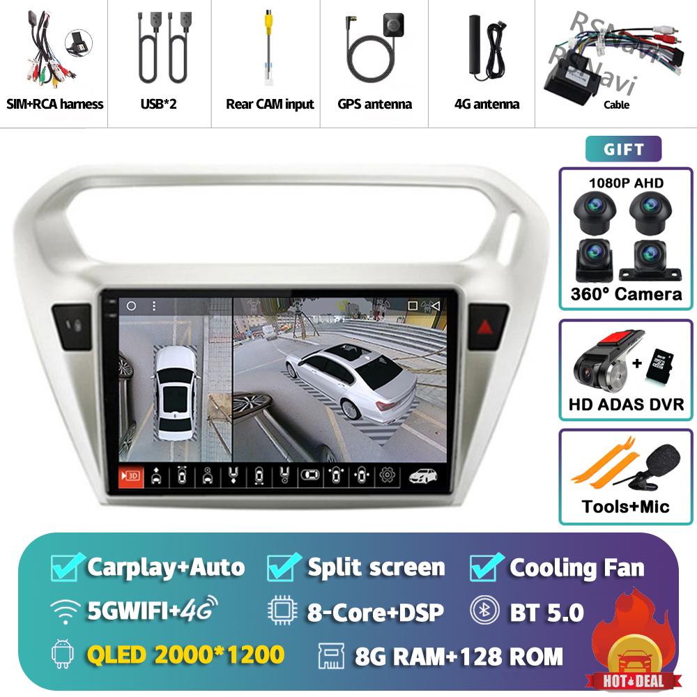Android 14 Carplay Car Radio For Peugeot 301 2013 - 2016 Multimedia Video Player Navigation GPS Stereo AI Voice 360 Camera 2Din
