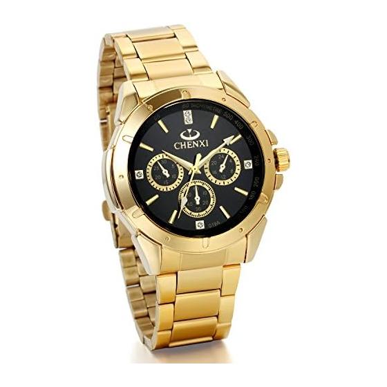 JewelryWe Elegant Men s Watch Quartz Dial Analog Display Gold Business Casual