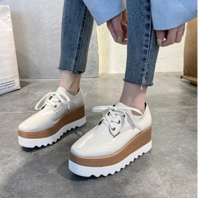Fashion 2025Women's Thick-soled Sneakers Luxury Leather Casual Shoes Designer Platform Height Increasing Shoes for Women Lace Up Loafers