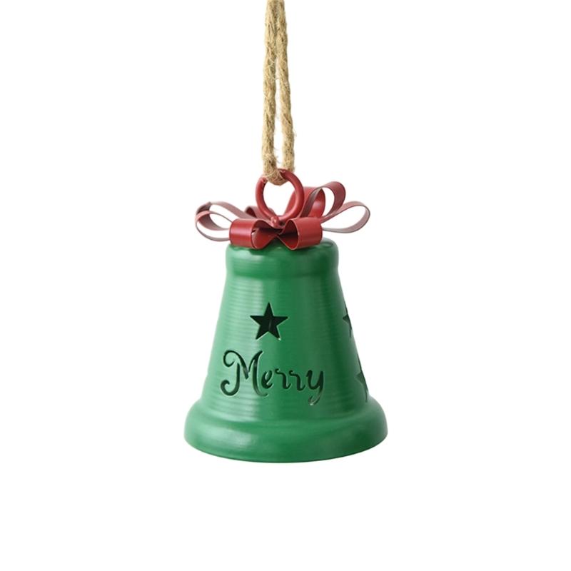 Holiday Bell Hanging Ornament for Christmas Tree and Entryway, Metal Display Piece with Top Accent and Rope Loop