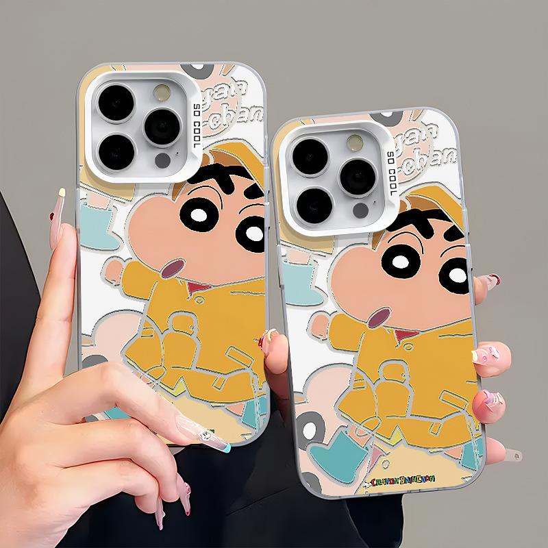 Yellow Shin-chan iPhone 16/14/Pro Max Cartoon Case, Drop-Proof, Personalized, Matte Finish