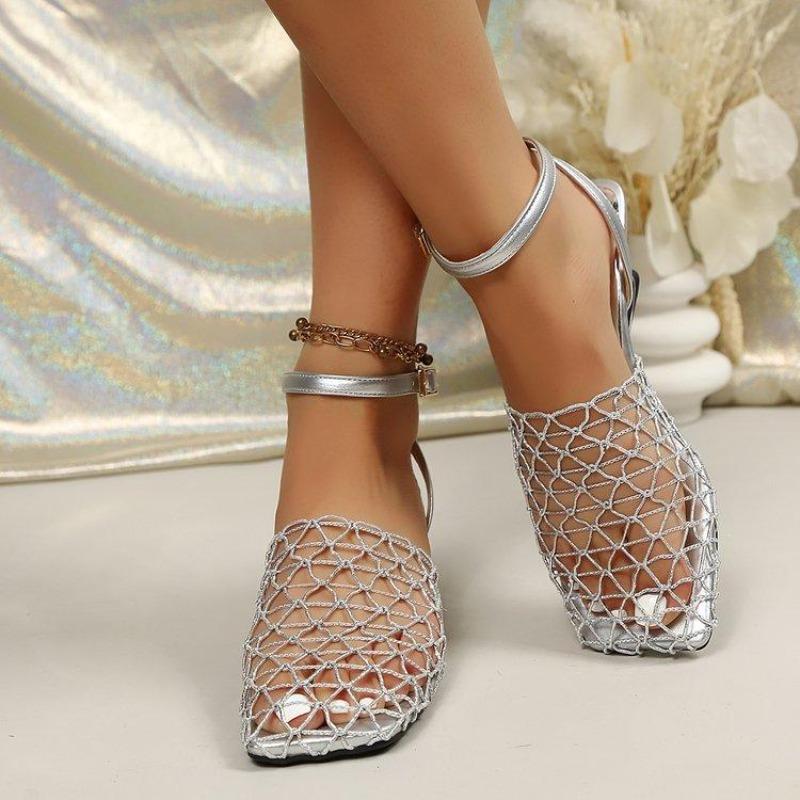 Square Toe Woven Hollow-Out Wedge Sandals – Summer New European & American Style Large-Size Covered-Toe Open-Back High-Heel Sandals for Women