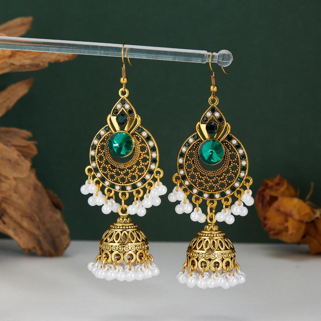 Rhinestone Bell Tassel Earrings: Exotic Ethnic Court Style for Women