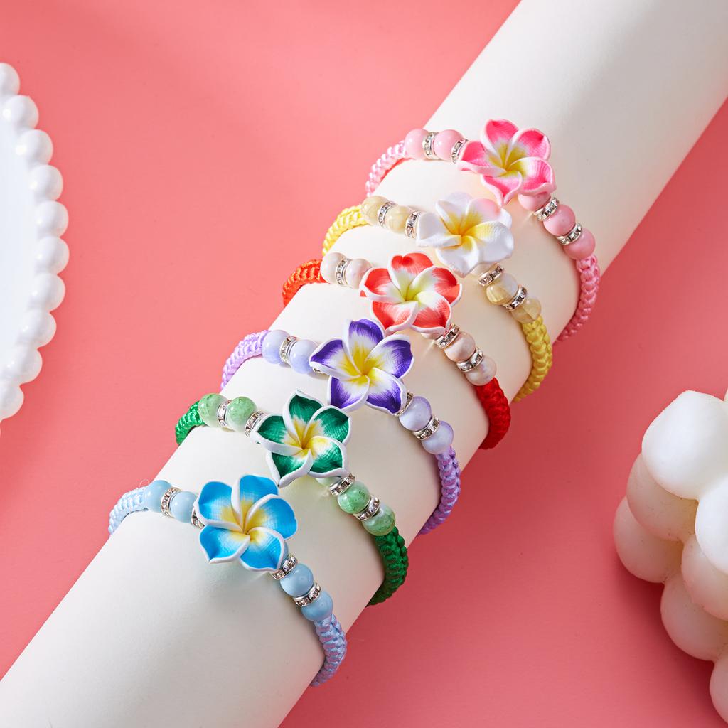 Bohemian Big Flower Charm Bracelets For Women Pink Red Blue Green Flowers Soft Clay Pottery Beaded Bangles Party Jewelry