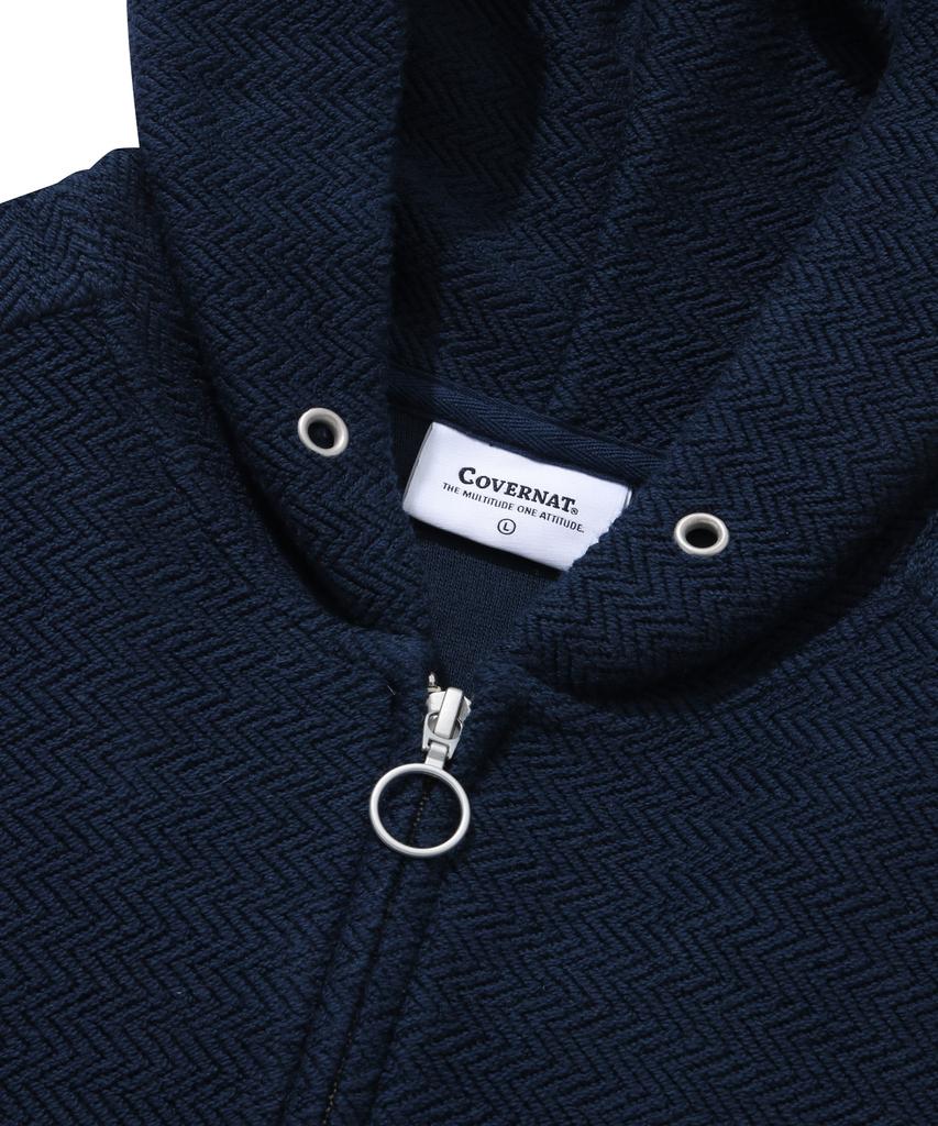 COVERNAT Herringbone Zip-Up Hoodie Navy