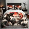Japanese Artistic Koi Fish Wave Print Duvet Cover Set 3Pc Bedding with 2 Pillowcases Invisible Zipper Machine Washable