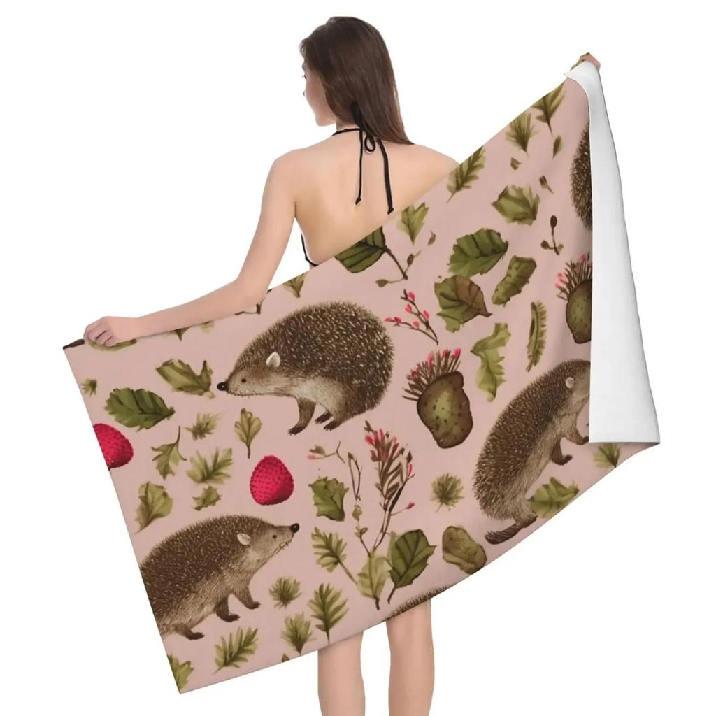 Cute Hedgehog Bath Towel Cartoon Beach Towel for Bathroom Hotel Gym Spa Sport Travel Camping Soft Absorbent Kitchen Dish Towel