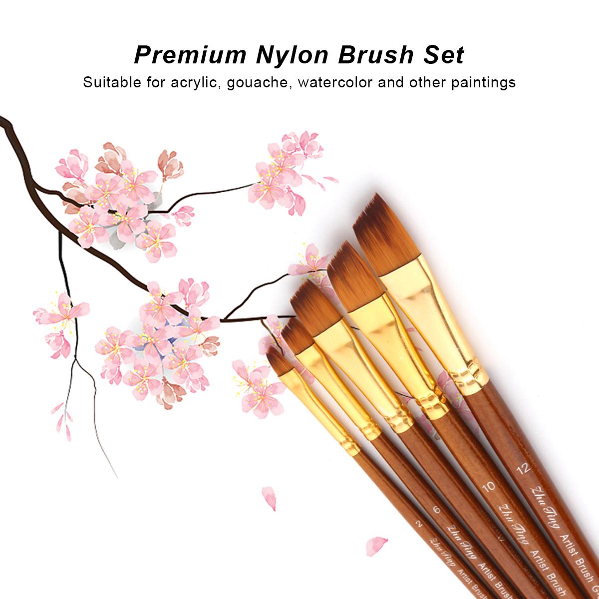 

5pcs Paint Brushes Set Kit Round Pointed Tip Brushes with Nylon Hair for Artist Acrylic Aquarelle Gouache Watercolor коричневый