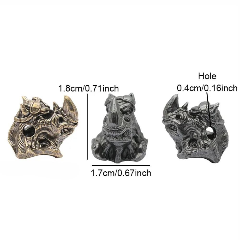 Rhinoceros Head Brass Knife Beads EDC DIY Woven Bracelets Lanyard Key Chain Pendants Accessories Outdoor Tool Hangings Charms