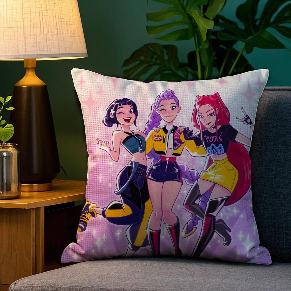 Pillow Case Anime K-Kpop Demon Hunters Plush Fabric Soft Double Sided Print Home Sofa High Quality Cushion Cover Throw