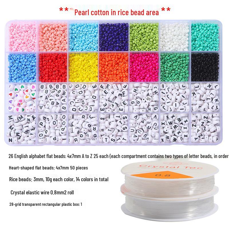 

Коробка с 28 отделениями: Набор для DIY из 3-мм стеклянного бисера, бусин в форме букв, сердечек и эластичной нити