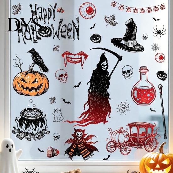 Spooky Glass Decorations 9PCS Halloween Static Window Stickers, Gothic Silhouette Decals, Reusable Customizable Horror Scene Layouts Waterproof