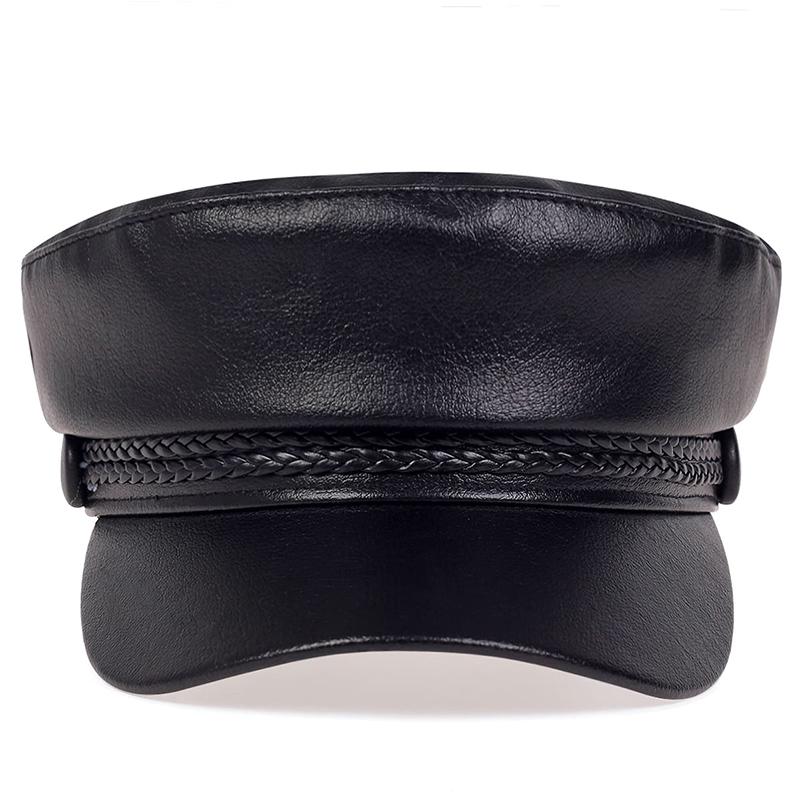 Webbing Pu Leather Navy Cap Men and Women Flat Top Caps Casual Travel Beret Hat New Hats