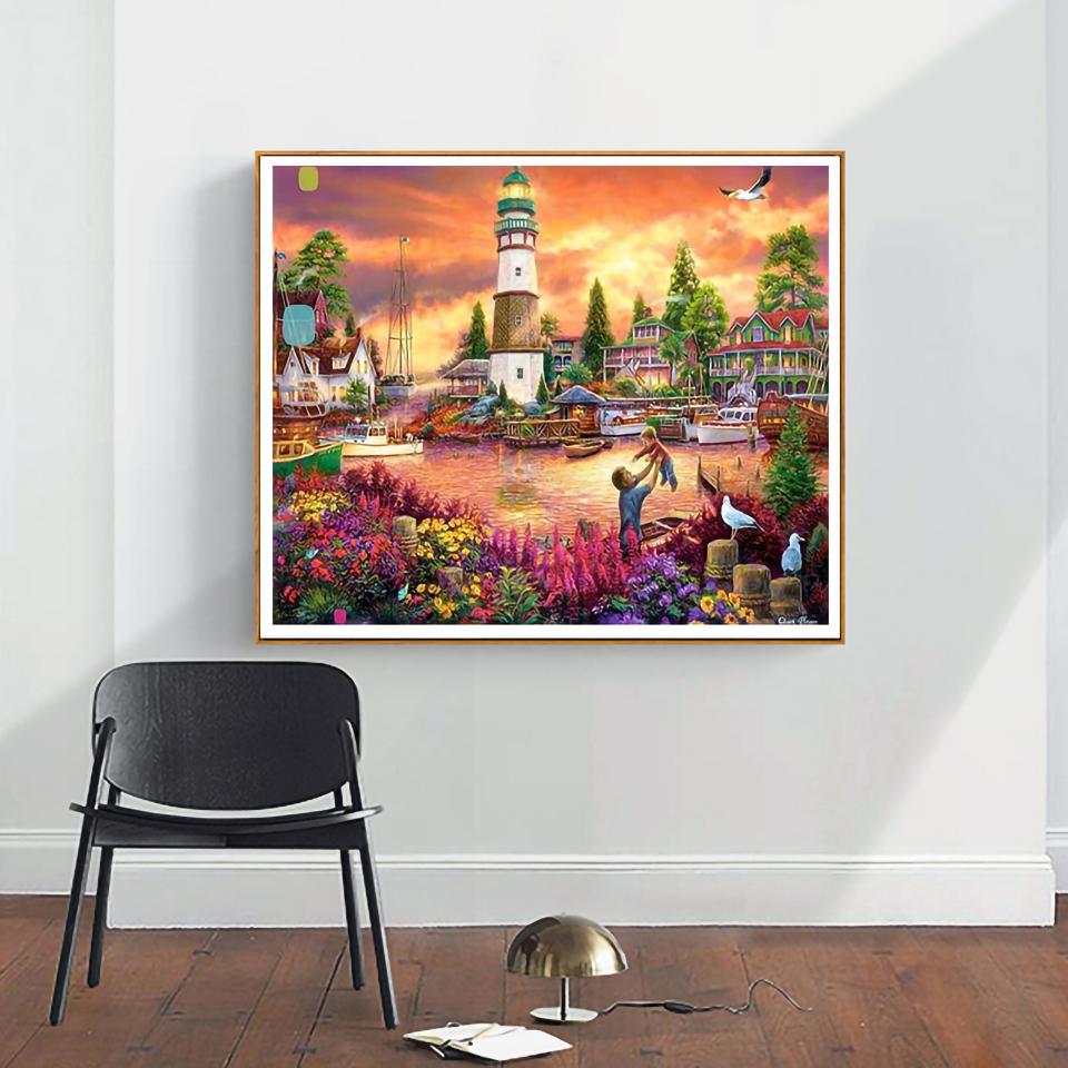 5D DIY Diamond Painting Landscape Castle Full Round Rhinestone Embroidery Cross Stitch Kit Mosaic Picture Home Decoration Gift