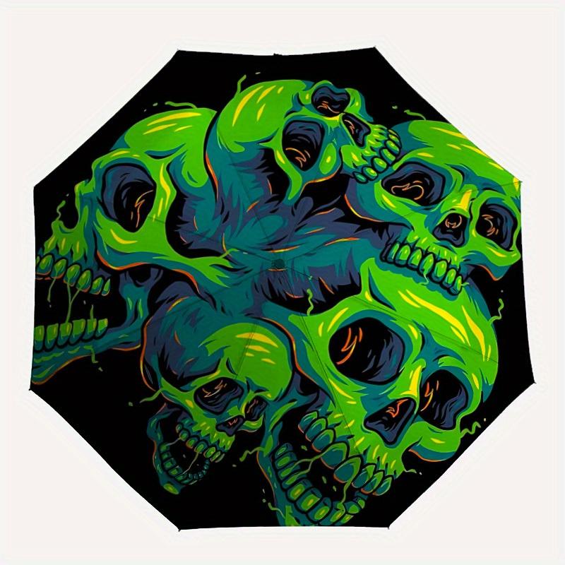 

1pc Skull Heads Auto Open/close, All-Season Portable Folding Umbrella for Women & Men, Travel, Everyday, Formal Events - Compact Luxury Parasol, Outdo