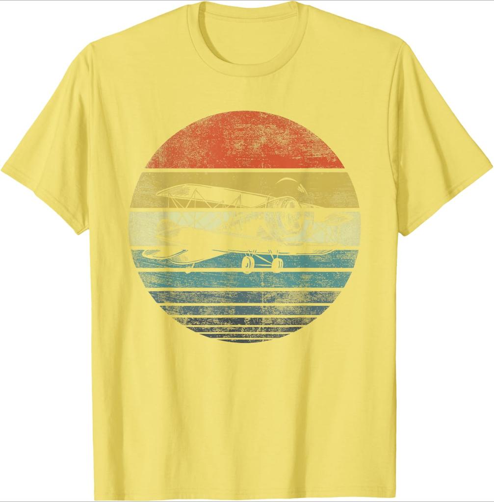 Aviator Pilot Gifts Funny Retro Bi-Plane Airplane Aviation Design-100% Cotton  Round Neck Short Sleeve Printed Men's T-shirt.