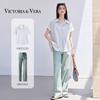 VICTORIA&VERA Women's Striped Short Sleeve Commuter Shirt
