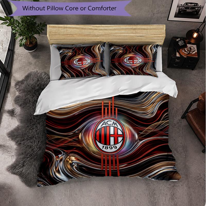 AC Milan Pattern 3?Pieces Bedding Set Soft Microfiber Duvet Cover with Pillow Cases for Bedroom