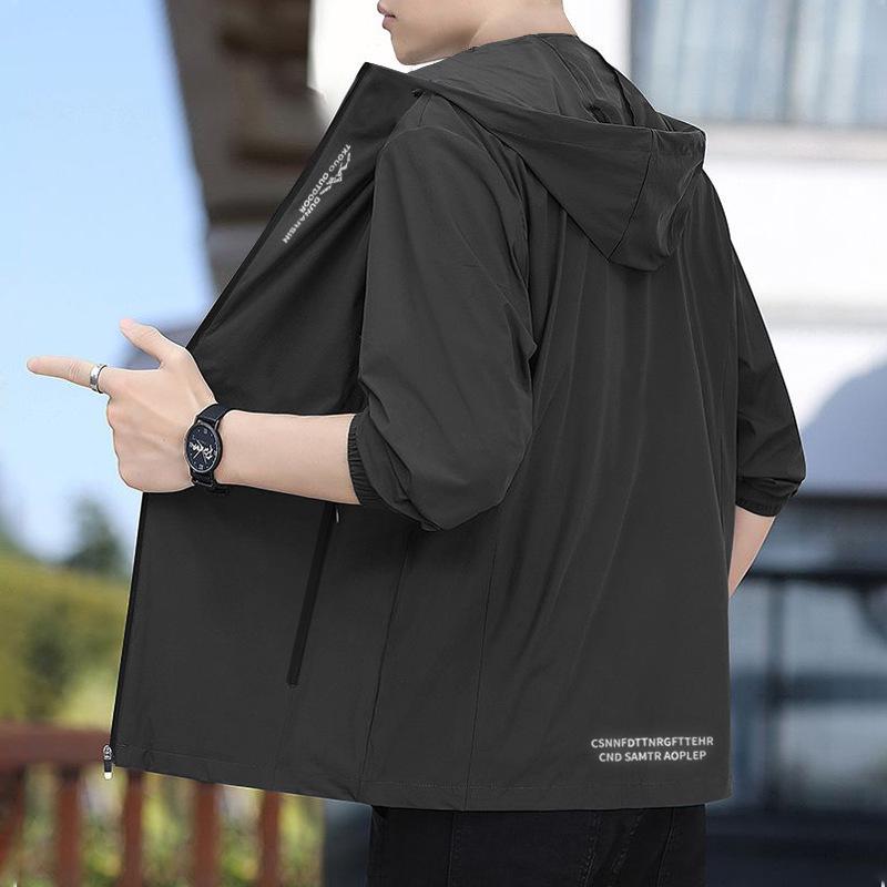 

Чоловіча легка сонцезахисна куртка з капюшоном Ice Silk 2024 року – модна та універсальна на весну та осінь L (100-120 jin) темно-сірий