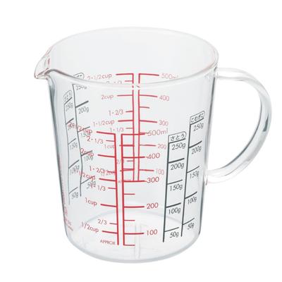 Messbecher, breit, hitzebeständiges Glas, mit Griff, mehrfarbig, 500 ml, hergestellt in Japan, CMJW-500