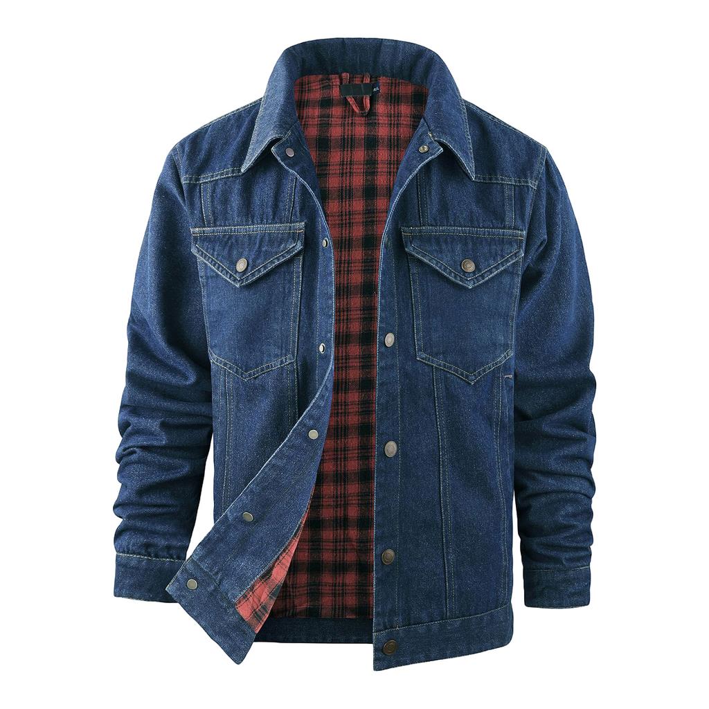 Men's Solid Color Button Pocket Workwear Denim Jacket Men's Casual Trucker Denim Jacket