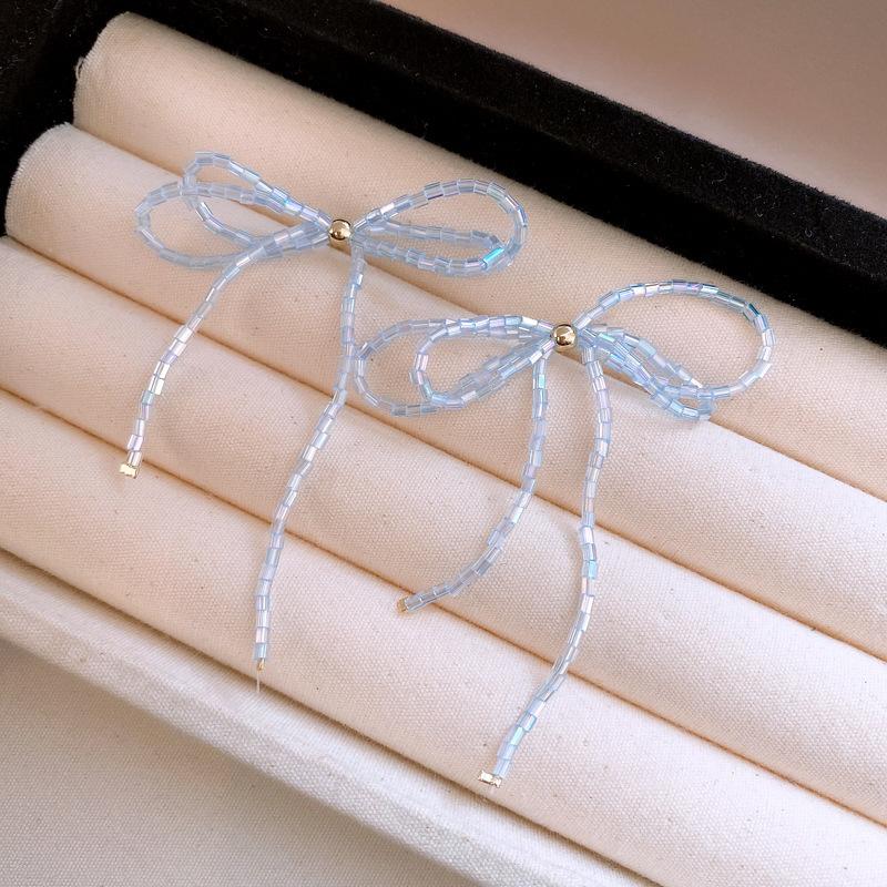 Bow Beaded Fringed Earrings Personality Temperament Elegant Studs Light Luxury High-end Niche Earrings