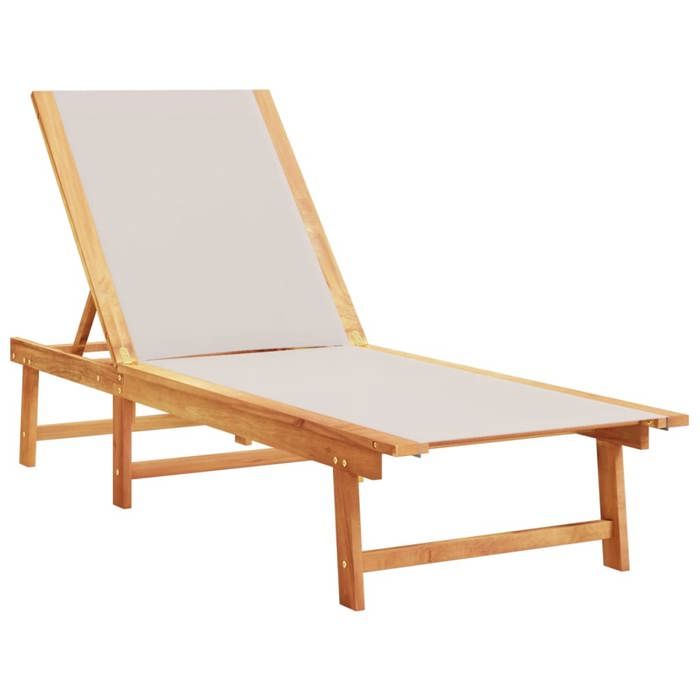 VidaXL Chaises longues lot de 2 table gris bois d'acacia et textilène, lit de soleil, lit de repos, chaise longue 3279253