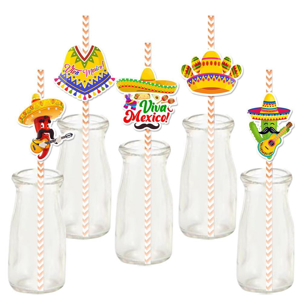 Theme Mexican Disposable Paper Straws With Cartoon Decor For Childrens Party