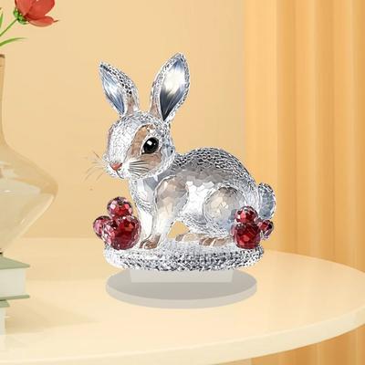 Clear Faux Crystal Bunny Figurine 2D Flat Acrylic Rabbit Table Sign for Home Office Garden Patio Desktop Decoration
