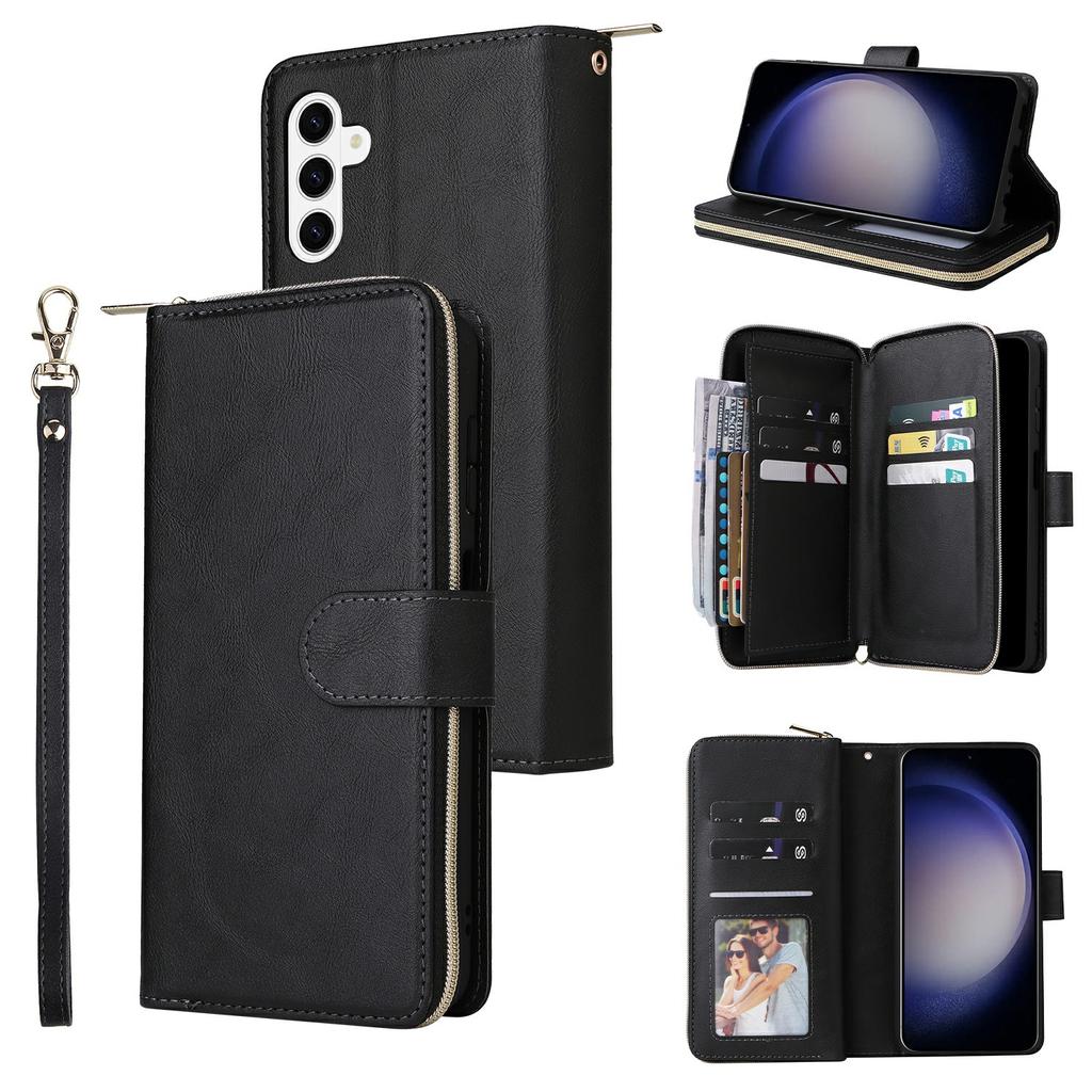 For Samsung Galaxy S26/S26 Pro Case Zipper Pocket 9 Card Slots PU Leather Phone Cover with Hand Strap