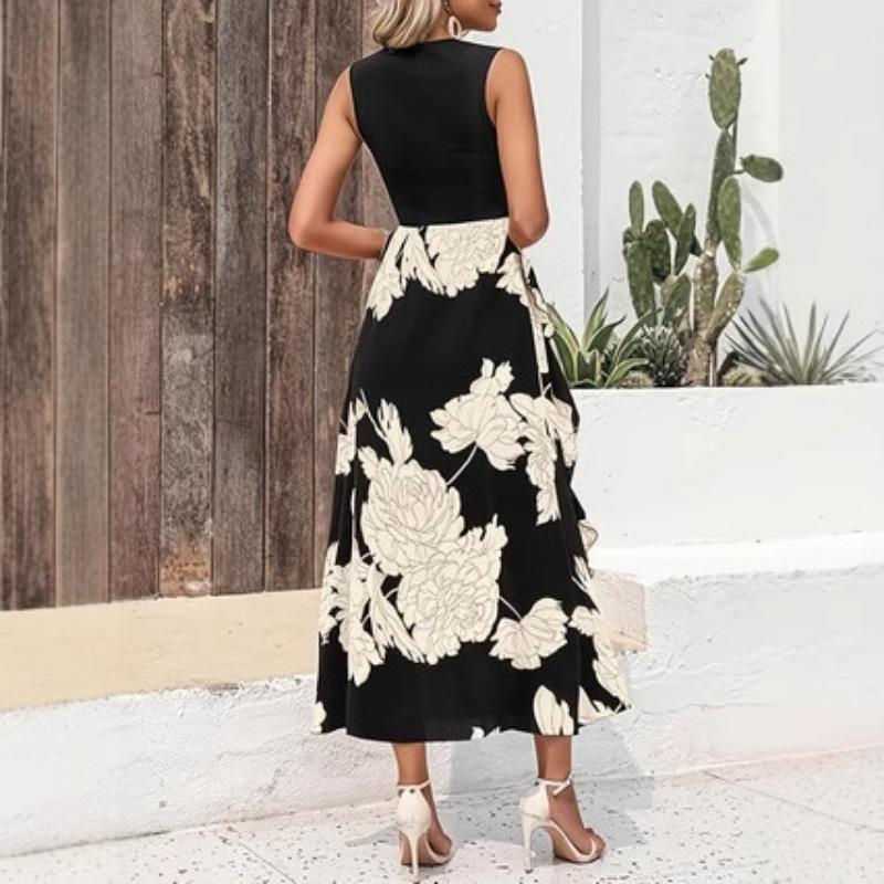 Women's Fashionable and Elegant Sleeveless Dress with Patchwork