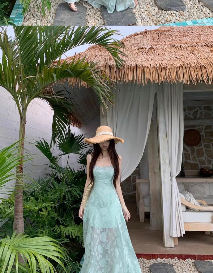 French Strappy Summer Dress – Women's Waist-Cinching, Sweet and Fresh Beach Vacation Wear