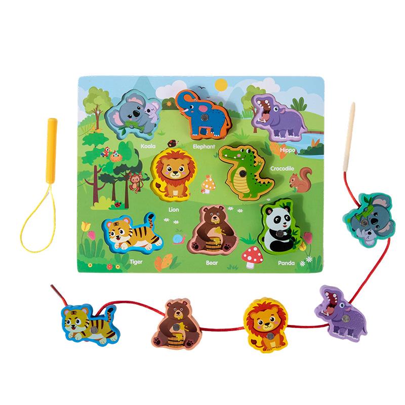 Animal Matching Magnetic Wooden Lacing Puzzle for Kids Ages 3-6