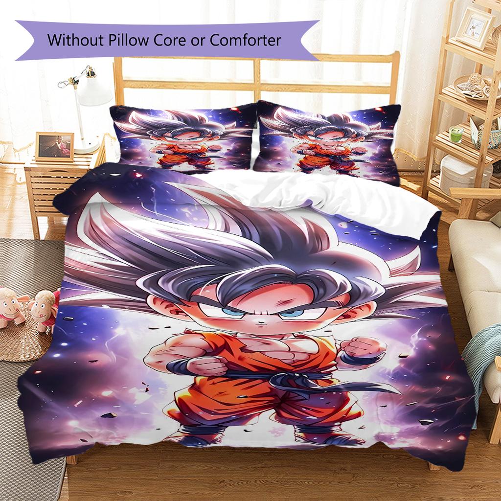 Son Goku Pattern Bedding,Quilt Set Quilt Cover Pillowcase Home Birthday Gift (1 * duvet cover + 2 * pillowcase, without core)