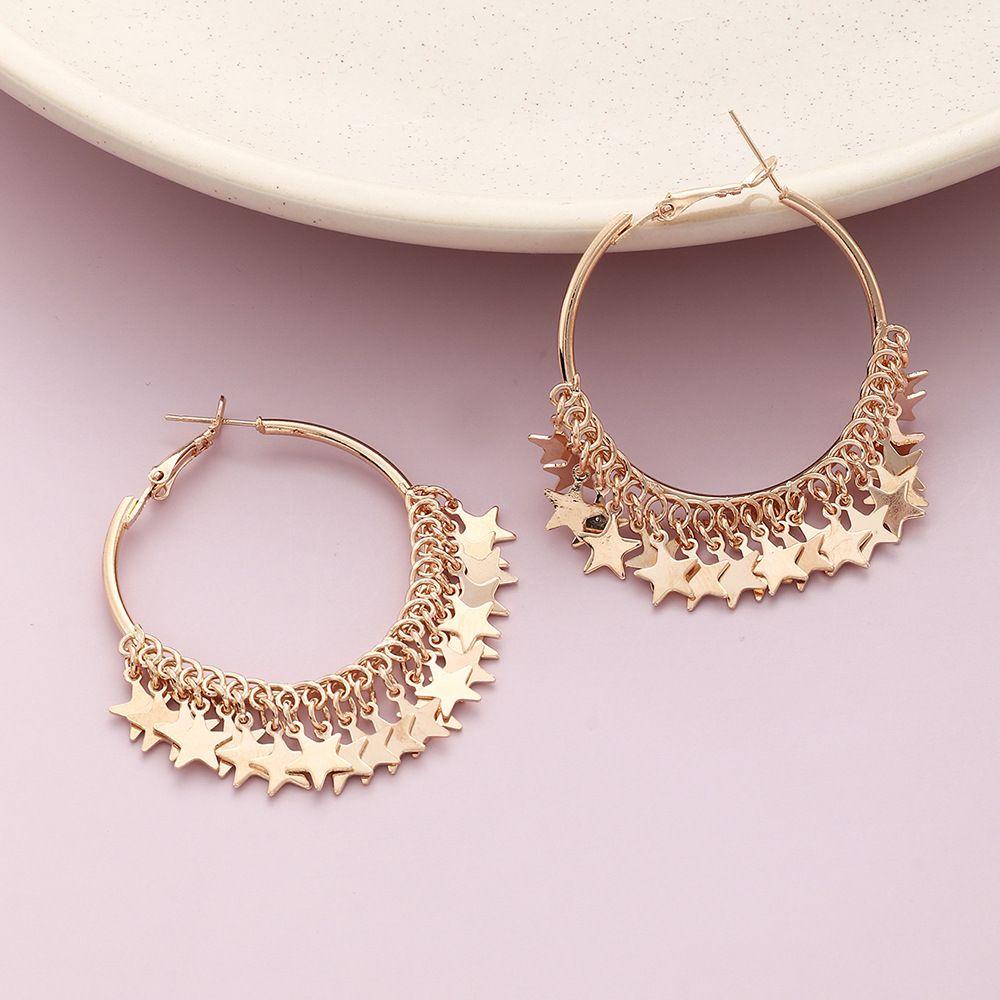 Party Gift Dangle Geometric Tassel Hoop Earrings Ear Studs Hanging Earring Golden Sequins