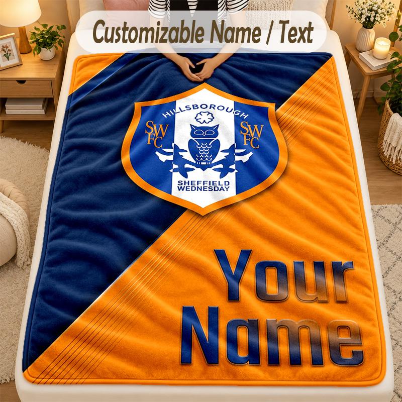Flannel BlanketSheffield Wednesday FC Custom Name Text Personalized Soft Warm Throw Blanket Home Decor Gift