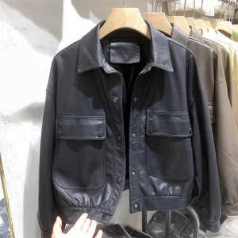 Coat Work Top  Autumn Winter New Pocket Loose Casual Leather Jacket
