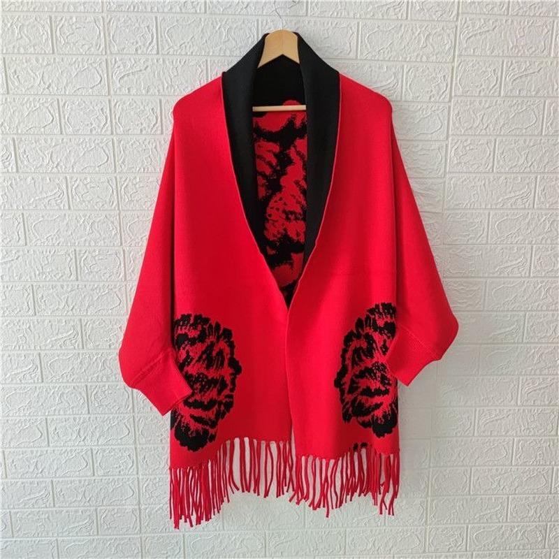 Poncho femeie 2022 toamnă și iarnă imitație de cașmir bujor eșarfă cu franjuri pe două fețe calde mâneci lungi șal pelerina top feminin