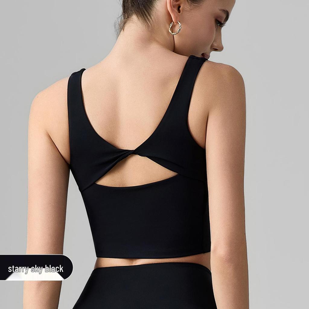 Damen Sport-Tanktop mit Schmetterlingsrücken und stoßfestem BH, festen Cups, ideal für Pilates und Yoga.