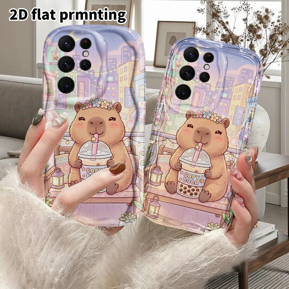 Phone Case: 2D Flat Samsung Galaxy A34 A35 M05 M06 S20 S22 S21 FE Plus 5G Protective Case, Couple Style, Milk Tea Capybara, Christmas and Halloween Gi