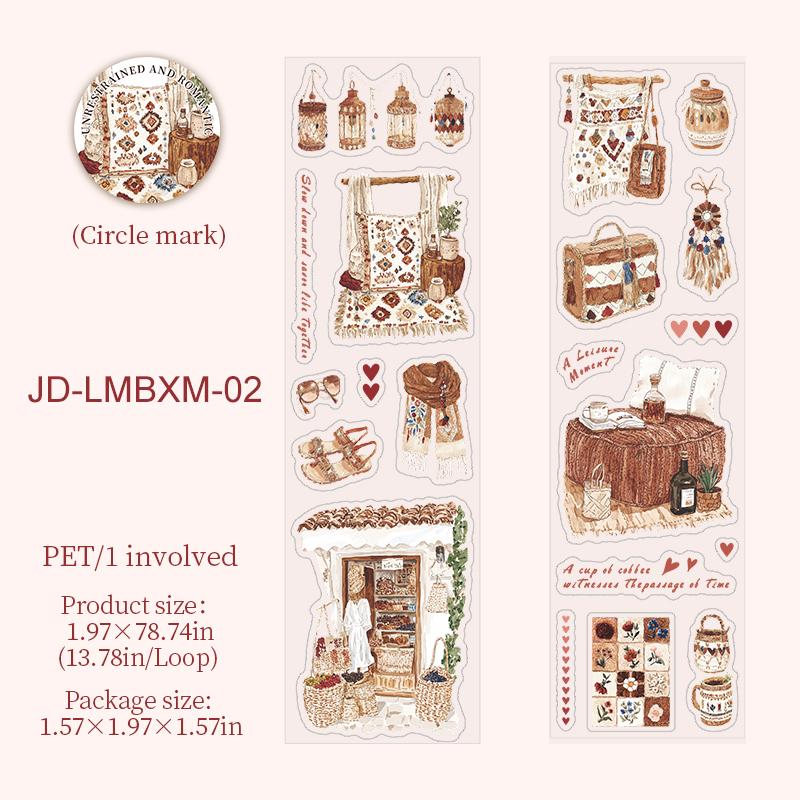 JIANWU Romantic Bohemian Series Vintage Plant Flower Character Material Collage PET Tape Creative DIY Journal Stationery
