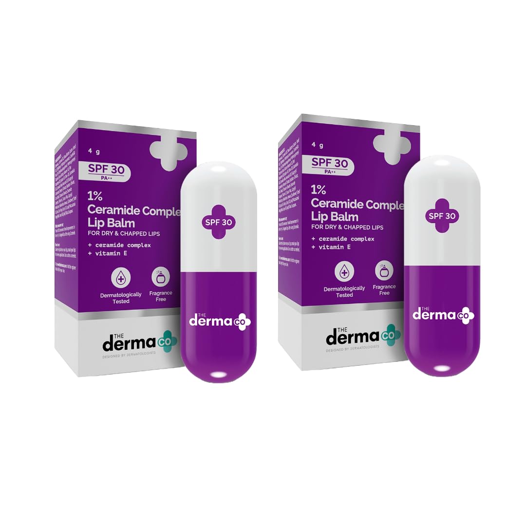 Бальзам для губ Derma Co 1% Ceramide Complex с керамидами и витамином E для сухих и потрескавшихся губ - 4G (Пакет из 2), Белый с оттенком